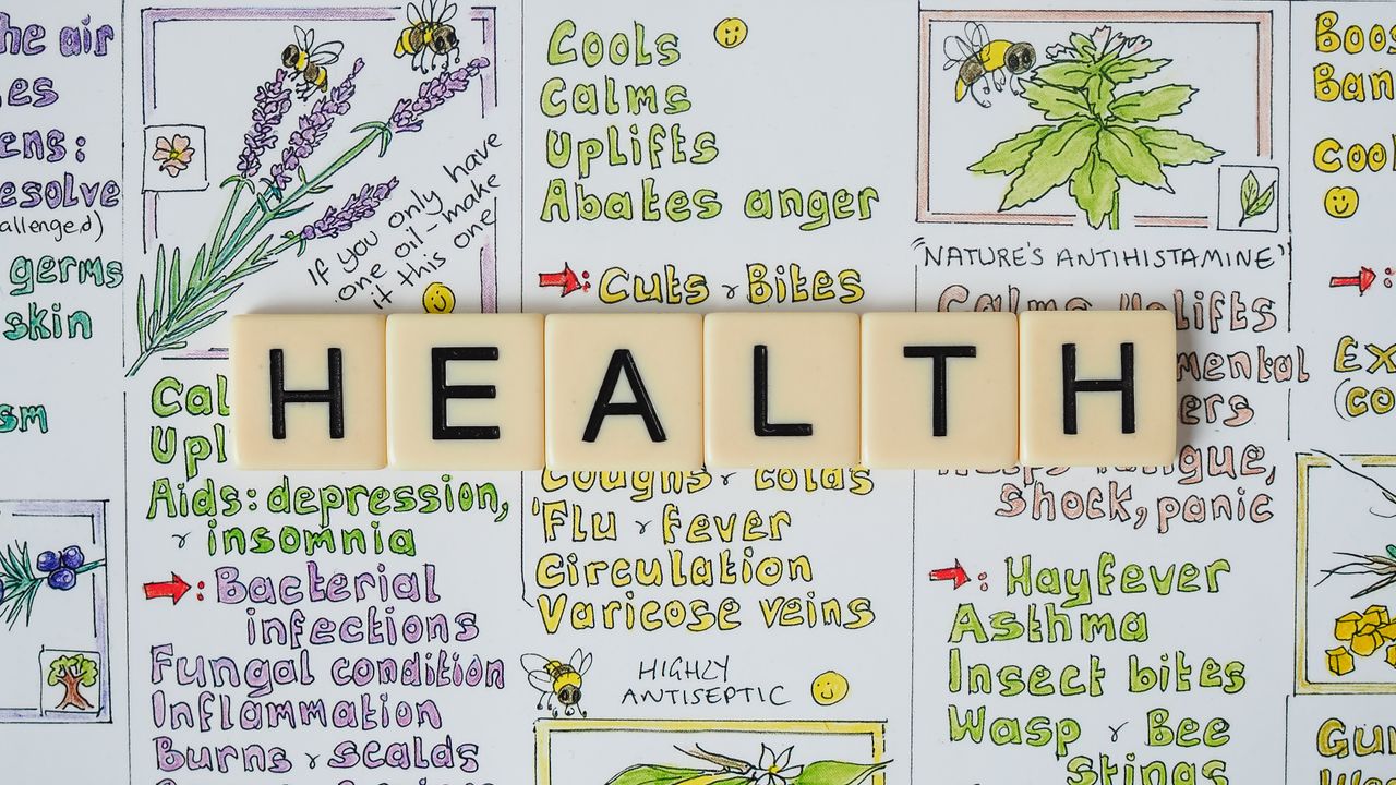 services-02 Creative representation of herbal health benefits using illustrated letter tiles spelling 'health'.